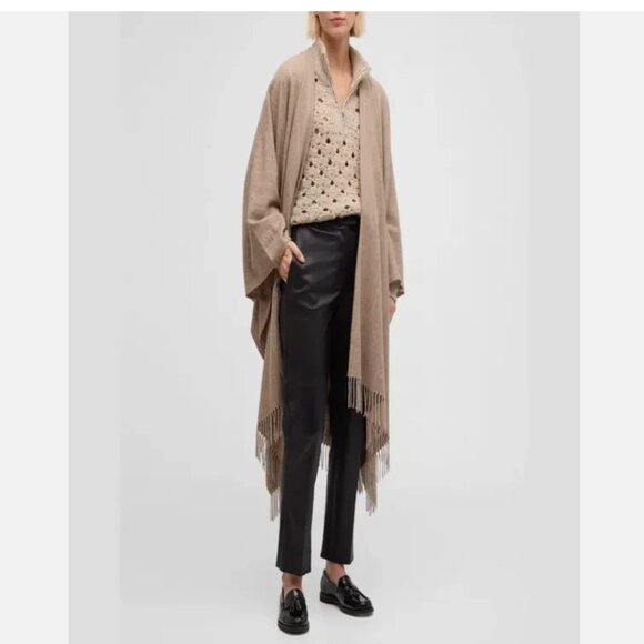 Brunello Cucinelli Paillette Round Open-Weave Cashmere Blend Zip Sweater - Picture 3 of 11